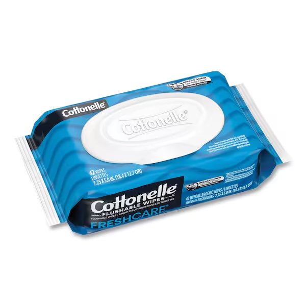 Fresh Care Flushable Cleansing Cloths, 1-Ply, 3.75 x 5.5, White, 42PK, Cottonelle, Mfr#: 36734