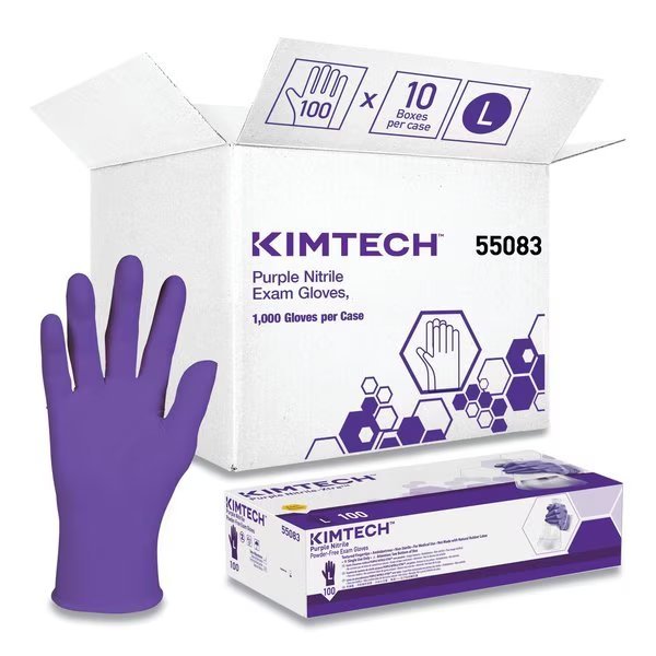 Purple Nitrile, Nitrile Exam Gloves, 6 mil Palm, Nitrile, Powder-Free, L, 1000 PK, Purple, Kimberly-Clark Professional, Mfr#: 55083