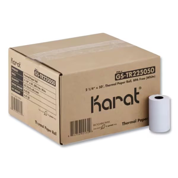 Thermal Paper Rolls, 2.25 in. x 50 ft, White, 50PK, Karat, Mfr#: GS-TR225050