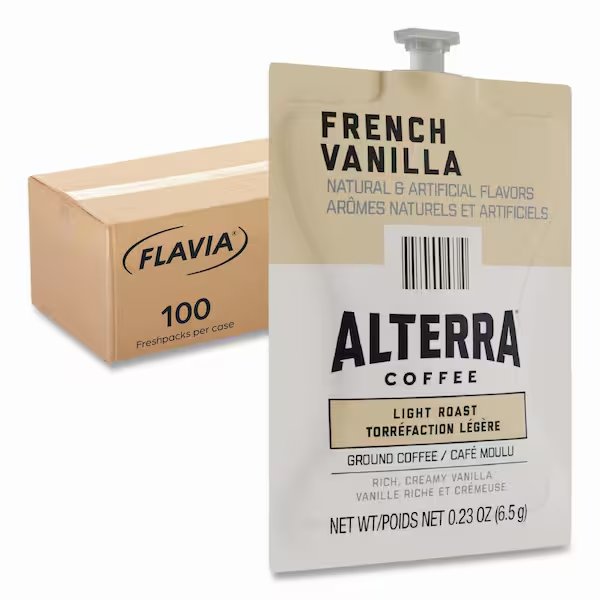 Alterra French Vanilla Coffee Freshpack, French Vanilla, 0.23 oz Pouch, 100PK, Flavia, Mfr#: 48009