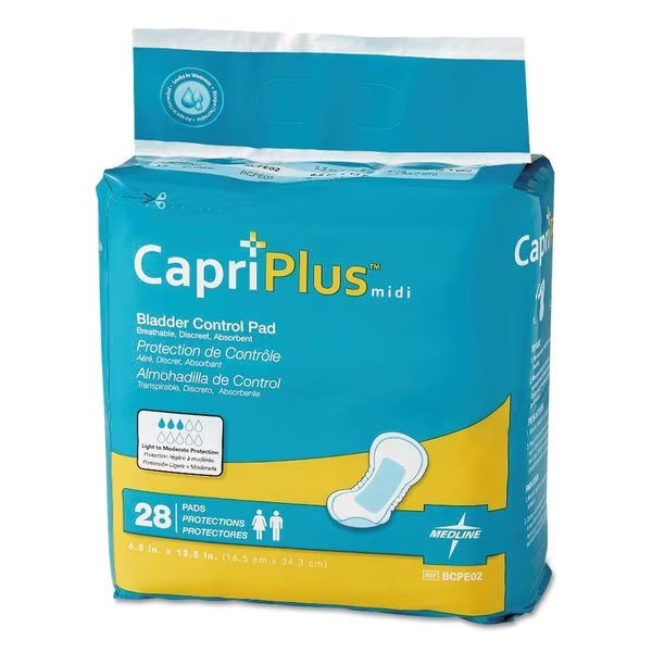 Capri Plus Bladder Control Pads, Extra Plus, 6.5" x 13.5", PK168, Medline, Mfr#: BCPE02