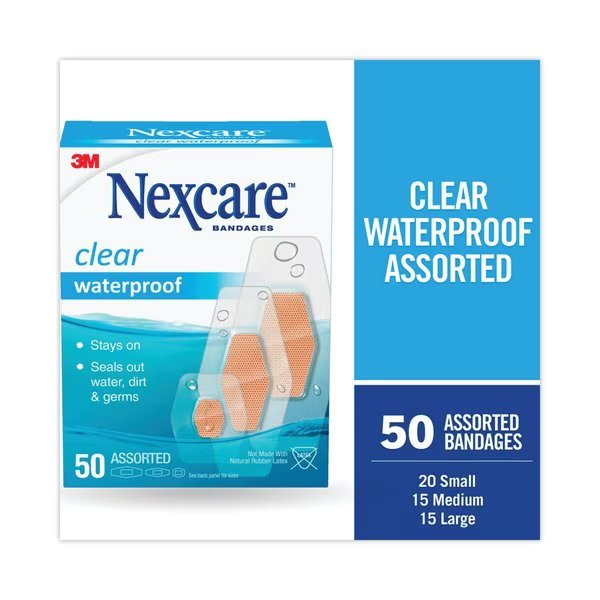 Waterproof, Clear Bandages, Assorted Sizes, PK50, Nexcare, Mfr#: 432-50-3