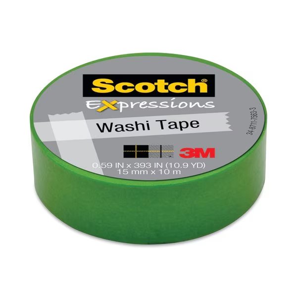 Expressions Washi Tape, 0.59" x 32.75 ft, Green, Scotch, Mfr#: C314-GRN