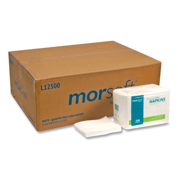 Lunch Napkin, 1/4 Fold, 1 Ply, 11" x 13", White, PK6000, Morcon Paper, Mfr#: MOR 1250