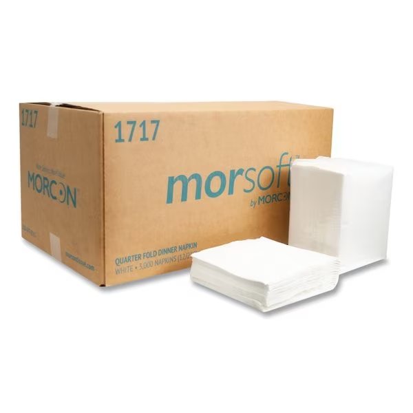 Dinner Napkins, 1-Ply, 17 x 17, White, PK3000, Morcon Paper, Mfr#: MOR 1717