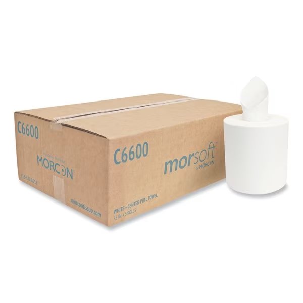 Center Pull Paper Towels, 2 Ply, Continuous Roll Sheets, 450 ft, White, 6 PK, Morcon Paper, Mfr#: MOR C6600