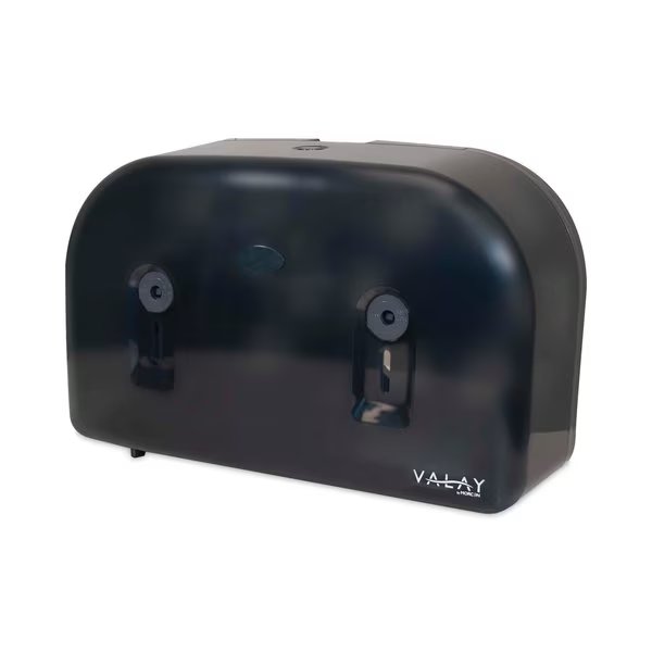 Valay Plastic Mini Jumbo Bath Tissue Dispenser, Two Rolls, 9.75 x 15.87 x 5.25, Black, Morcon Tissue, Mfr#: VT1003