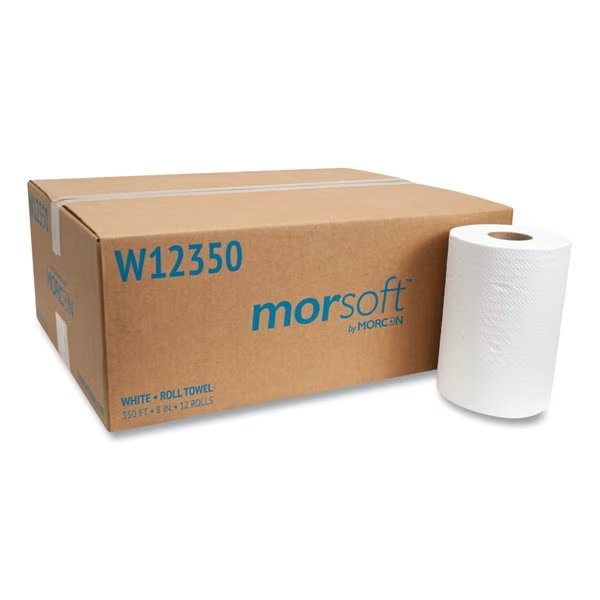 Hardwound Paper Towels, 1 Ply, Continuous Roll Sheets, 350 ft, White, 12 PK, Morcon Paper, Mfr#: MOR W12350