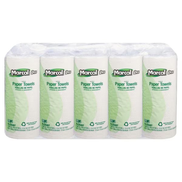 Perforated Roll Paper Towels, 2 Ply, 70 Sheets, 52.5 ft, White, 15 PK, Marcal Pro, Mfr#: MAC 610
