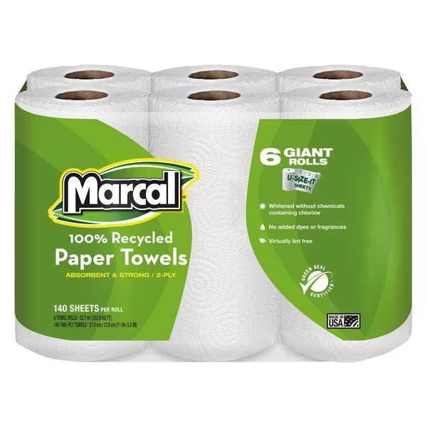 U-Size-It Perforated Roll Paper Towels, 2 Ply, 140 Sheets, White, 24 PK, Marcal, Mfr#: 6181
