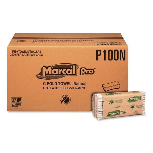 Multifold Paper Towels, 1 Ply, 150 Sheets, Natural, 16 PK, Marcal Pro, Mfr#: P100N