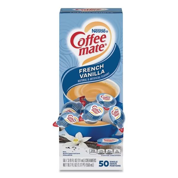 Liquid Coffee Creamer, French Vanilla, 0.38 oz Mini Cups, PK50, Coffee Mate, Mfr#: 35170