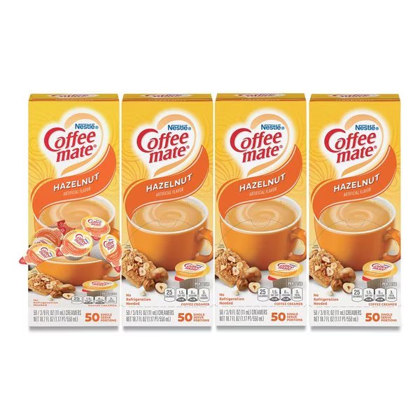 Liquid Coffee Creamer, Hazelnut, 0.38 oz Mini Cups, 200PK, Coffee Mate, Mfr#: 11001207