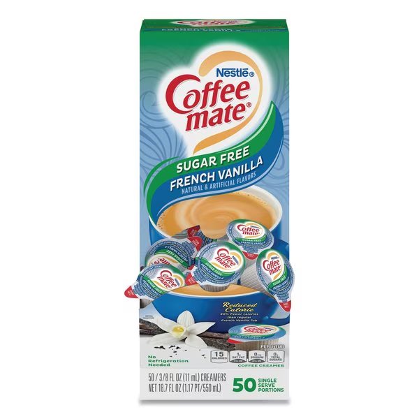 Liquid Coffee Creamer, Sugar-Free French Vanilla, 0.38oz Cups, PK50, Coffee Mate, Mfr#: 50000 91757