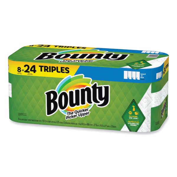 Select-a-Size Kitchen Roll Paper Towels, 2-Ply, White, 6 x 11, 135 Sheets/Roll, 8PK, Bounty, Mfr#: 80373824