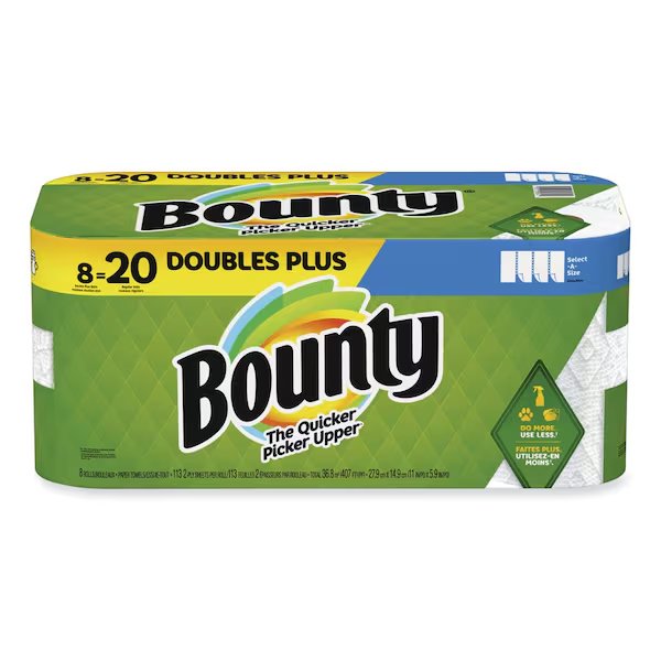 Bounty Select-A-Size Perforated Roll Paper Towels, 2 Ply, 113 Sheets, 60.48 ft, White, 8 PK, Bounty, Mfr#: 66924