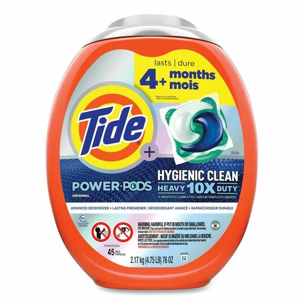 Hygienic Clean Heavy 10x Duty Power Pods, Original Scent, 76 oz Tub, 45 Pods, 4PK, Tide, Mfr#: 80735044