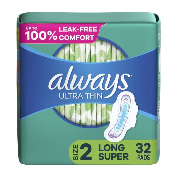 Ultra Thin Pads with Wings, Size 2, Long, Super Absorbent, PK96, Always, Mfr#: 97020