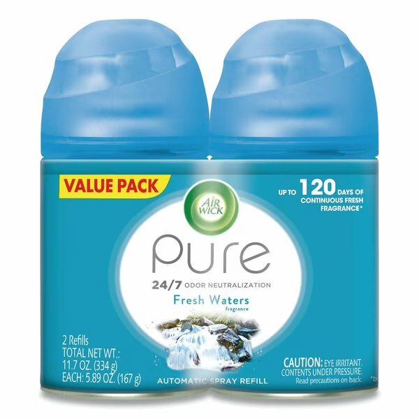 Freshmatic Ultra Automatic Spray Refill, Fresh Waters, 5.89 oz Aerosol Spray, PK2, Air Wick, Mfr#: 62338-82093