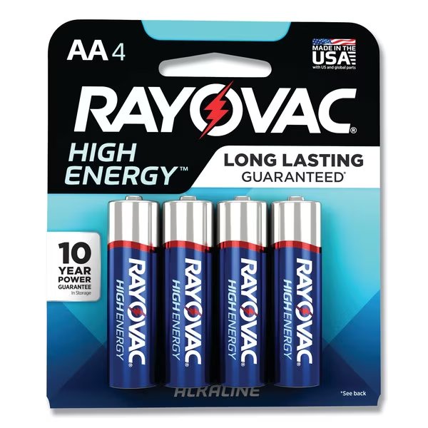 Rayovac High Energy Alkaline Battery, AA 1.5V DC 4 PK