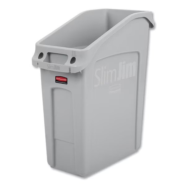 13 gal Rectangular Prism Waste Receptacles, Gray, Open Top, Polyethylene, Rubbermaid Commercial, Mfr#: 2026695