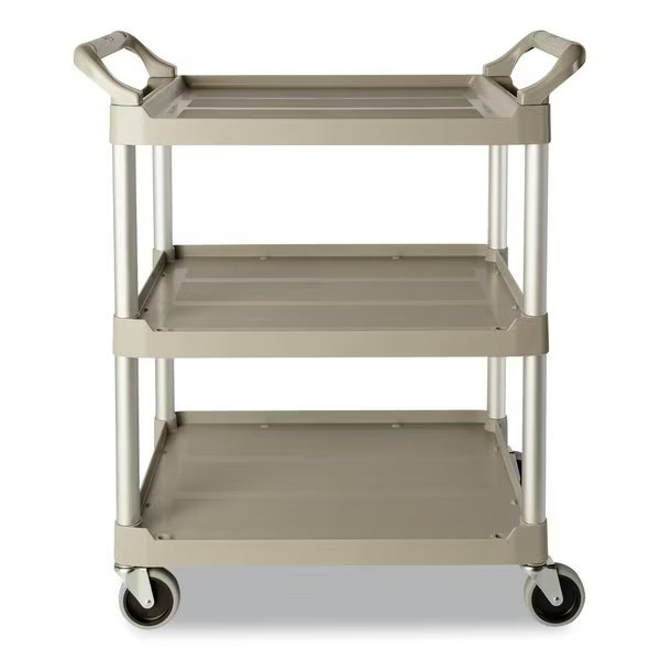 Service Cart, 200-lb Cap, 3-Shelf, 18.63w x 33.63d x 37.75h, Off-White, Rubbermaid Commercial, Mfr#: FG342488OWHT