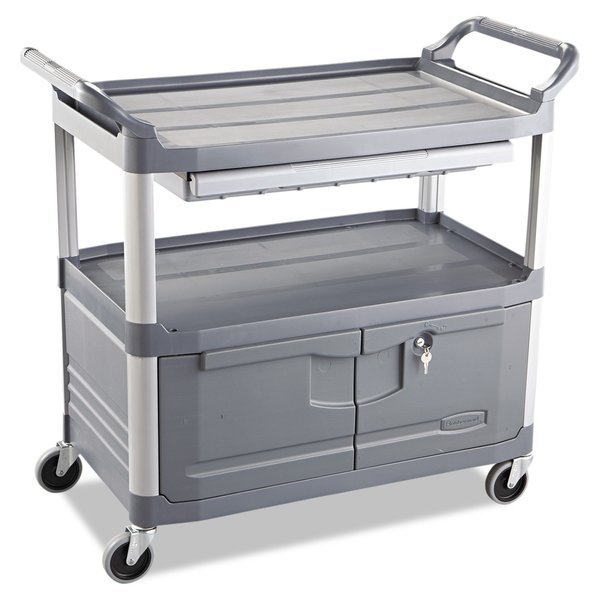 Brushed Aluminum/Structural Foam 3 Shelves, 300 lb, Rubbermaid Commercial, Mfr#: FG409400GRAY