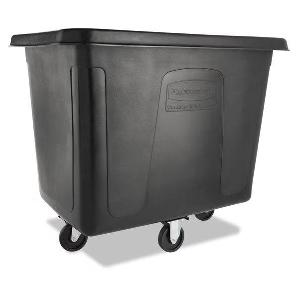500 lbs Rectangular Prism Trash Can, Black, Top Door, Plastic; Metal, Rubbermaid Commercial, Mfr#: FG461600BLA