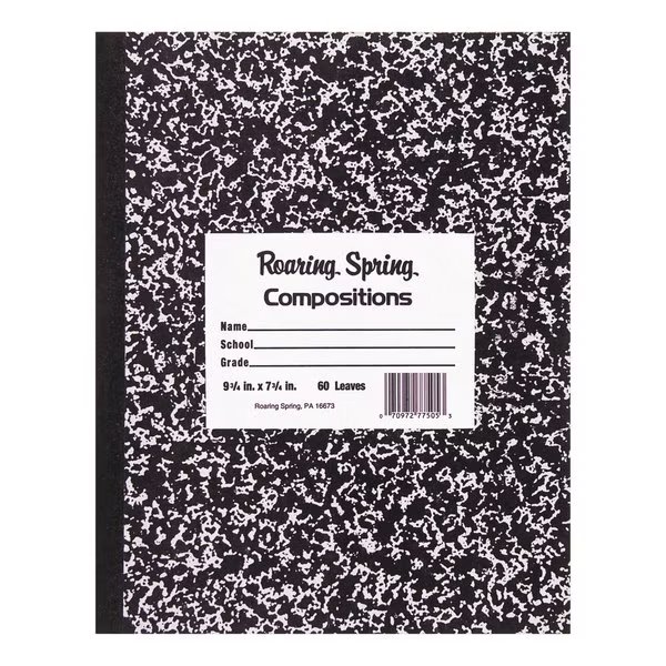 Marble Cover Composition Book, Wide/Legal Rule, Black Marble Cover, 10 x 8, 60 Sheets, Roaring Spring, Mfr#: 77505