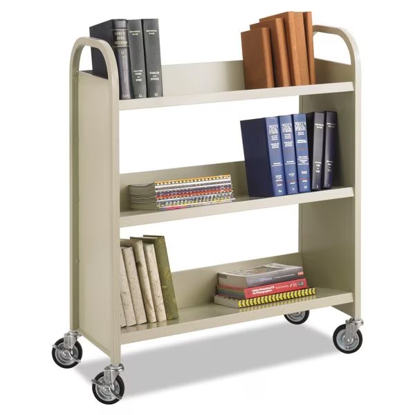Steel Book Cart, Three-Shelf, 36w x 14.5d x 43.5h, Sand, Safco, Mfr#: 5358SA