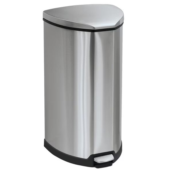 10 gal Triangular Trash Can, Stainless Steel, Top Door, Steel, Safco, Mfr#: 9687SS