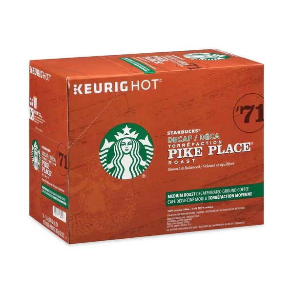 Pike Place Decaf Coffee K-Cups Pack, PK24 PK, Starbucks, Mfr#: 12434952