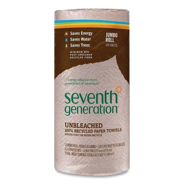 Perforated Roll Paper Towels, 2 Ply, 120 Sheets, Brown, Seventh Generation, Mfr#: 13720