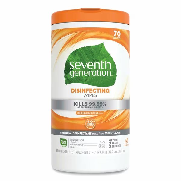 Botanical Disinfecting Wipes, 7 x 8, Lemongrass Citrus, 70 Count, 6PK, Seventh Generation, Mfr#: SEV 22813