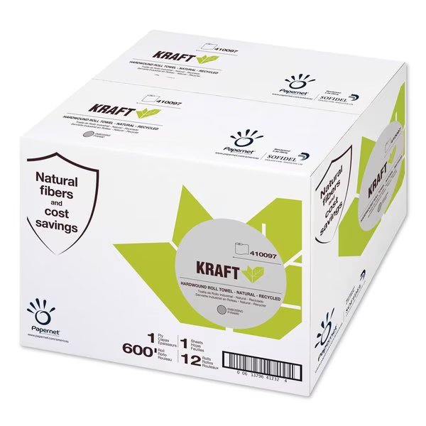 Heavenly Soft Hardwound Paper Towels, 1 Ply, Continuous Roll Sheets, 600 ft, Brown, 12 PK, Papernet, Mfr#: 410097