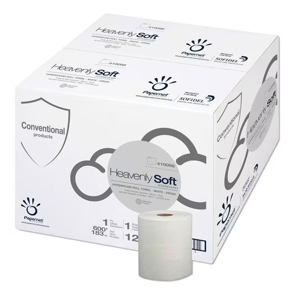 Heavenly Soft Hardwound Paper Towels, 1 Ply, Continuous Roll Sheets, 800 ft, White, 12 PK, Papernet, Mfr#: 410098