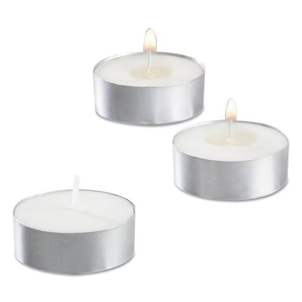 Tealight Candle, 5 Hour Burn, 0.5"h, White, PK500, Sterno, Mfr#: STE 40100