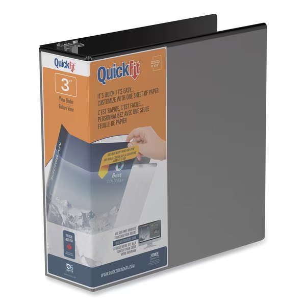 QuickFit D-Ring View Binder, 3 Rings, 2" Capacity, 11 x 8.5, Black, Stride, Mfr#: 87031