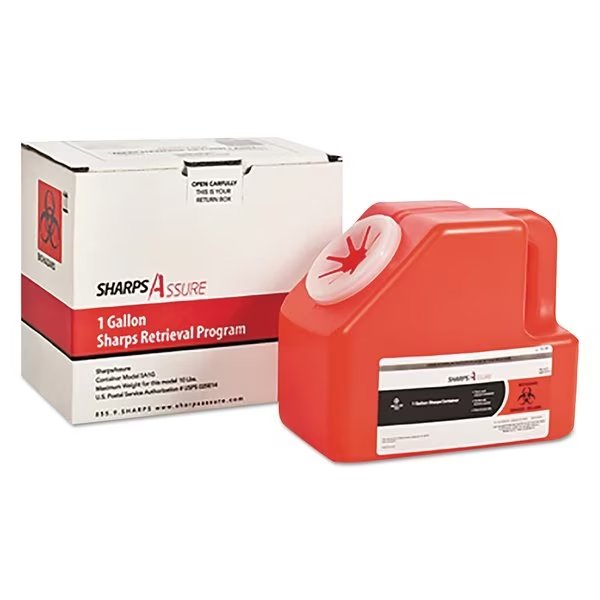 Sharps Retrieval Program Containers, 1 gal, Cardboard/Plastic, Red, Trustmedical, Mfr#: SC1G424A1G
