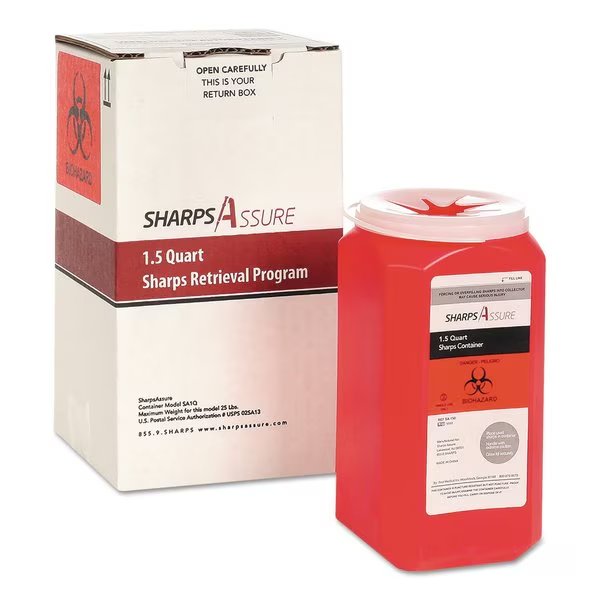 Sharps Retrieval Program Containers, 1.5 qt, Plastic, Red, Trustmedical, Mfr#: SC1Q424A1Q