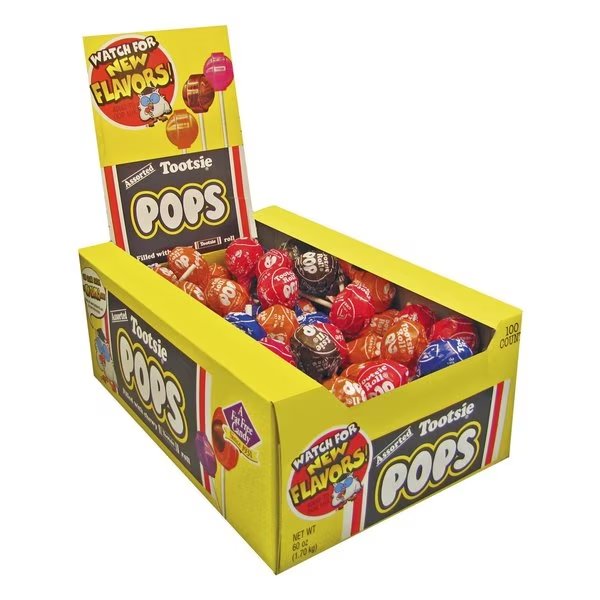 Tootsie Pops, 0.6 oz, Assorted Flavors, PK100, Tootsie Roll, Mfr#: TOO508