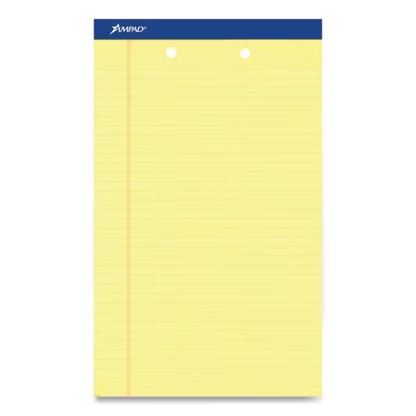 Perforated Writing Pads, Wide/Legal Rule, 50 Canary-Yellow 8.5 x 14 Sheets, 12PK, Ampad, Mfr#: 20-233