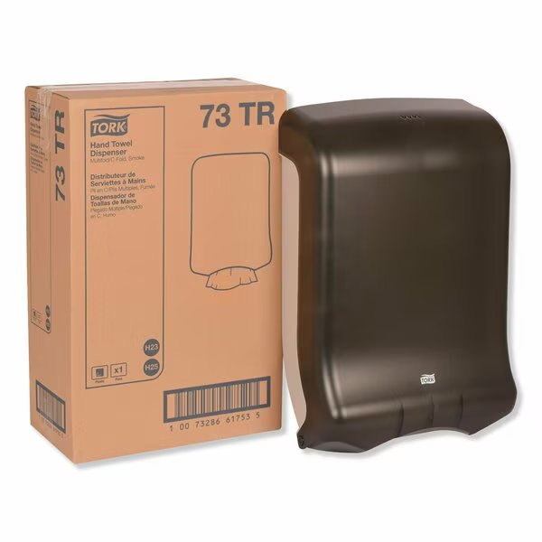 Tork Multifold and C-Fold Hand Towel Dispenser Smoke H2 H25, One-at-a-Time Dispensing,  73TR, Tork, Mfr#: 73TR