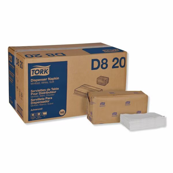 Tork Advanced Soft Minifold Dispenser Napkin, 12 pack, 500 napkins, D820, 3.8x6.5 in, 12x13 in, White, Tork, Mfr#: D820