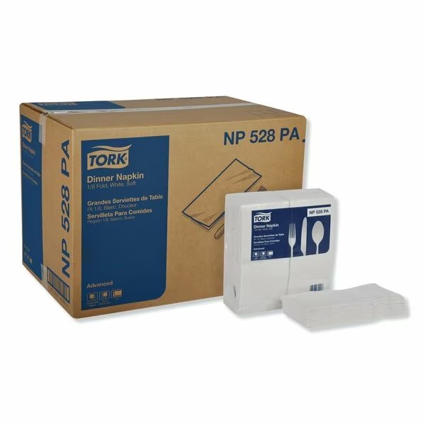 Tork White Soft Dinner Napkin, 1/8 Fold 2-ply, 15" x 17, 28 x 100 napkins, NP528PA, Tork, Mfr#: NP528PA