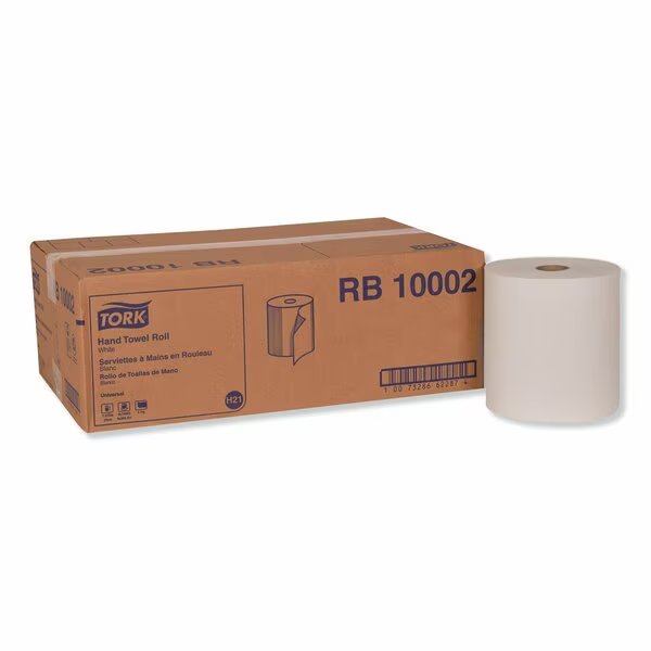 Tork Paper Hand Towel Roll White H21, Universal, 100% Recycled Fiber, 6 Rolls x 1000 ft, RB10002, Tork, Mfr#: RB10002