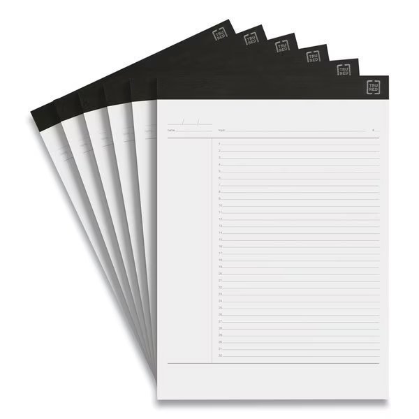 Notepads, Project-Management Format, 50 White 8.5 x 11.75 Sheets, 6PK, Tru Red, Mfr#: TR57379/TR59923