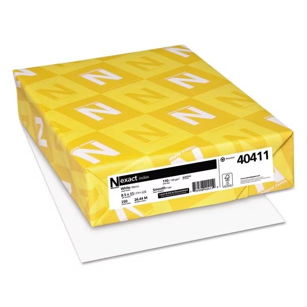 Exact Index Card Stock, 110lb, 8-1/2 x 11, White, 250 Sheets, Neenah Paper, Mfr#: 40411