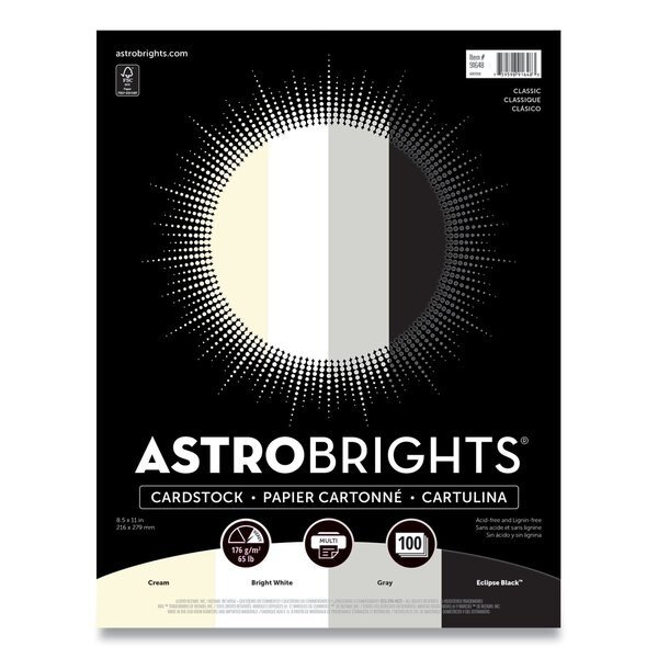 Color Cardstock - "Classic" Assortment, 65 lb Cover Weight, 8.5 x 11, Assorted Classic Colors, 100PK, Astrobrights, Mfr#: 91648