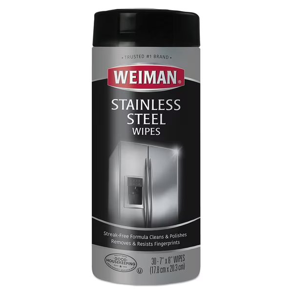 Stainless Steel Wipes, 7 x 8, 30/Canister, Weiman, Mfr#: 92